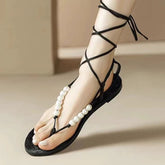 Rom Clip Toe Sandalen Frauen Perlen Wohnungen Schuhe 2024 Mode Neue Sommer Hausschuhe Designer Trend Casual Kleid Weibliche Flip-Flops